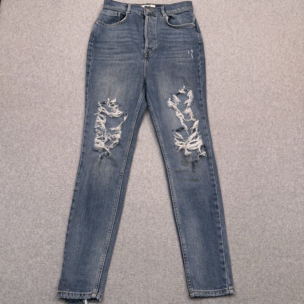 We The Free People Phoenix Skinny Jeans Women's 29 (27x28) Button Fly Distressed